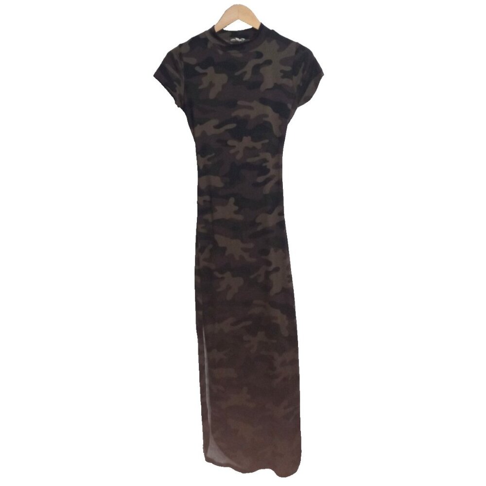 🌸 Urban Rose Camo Maxi Dress – Size S, Open Back, Bold Summer Style